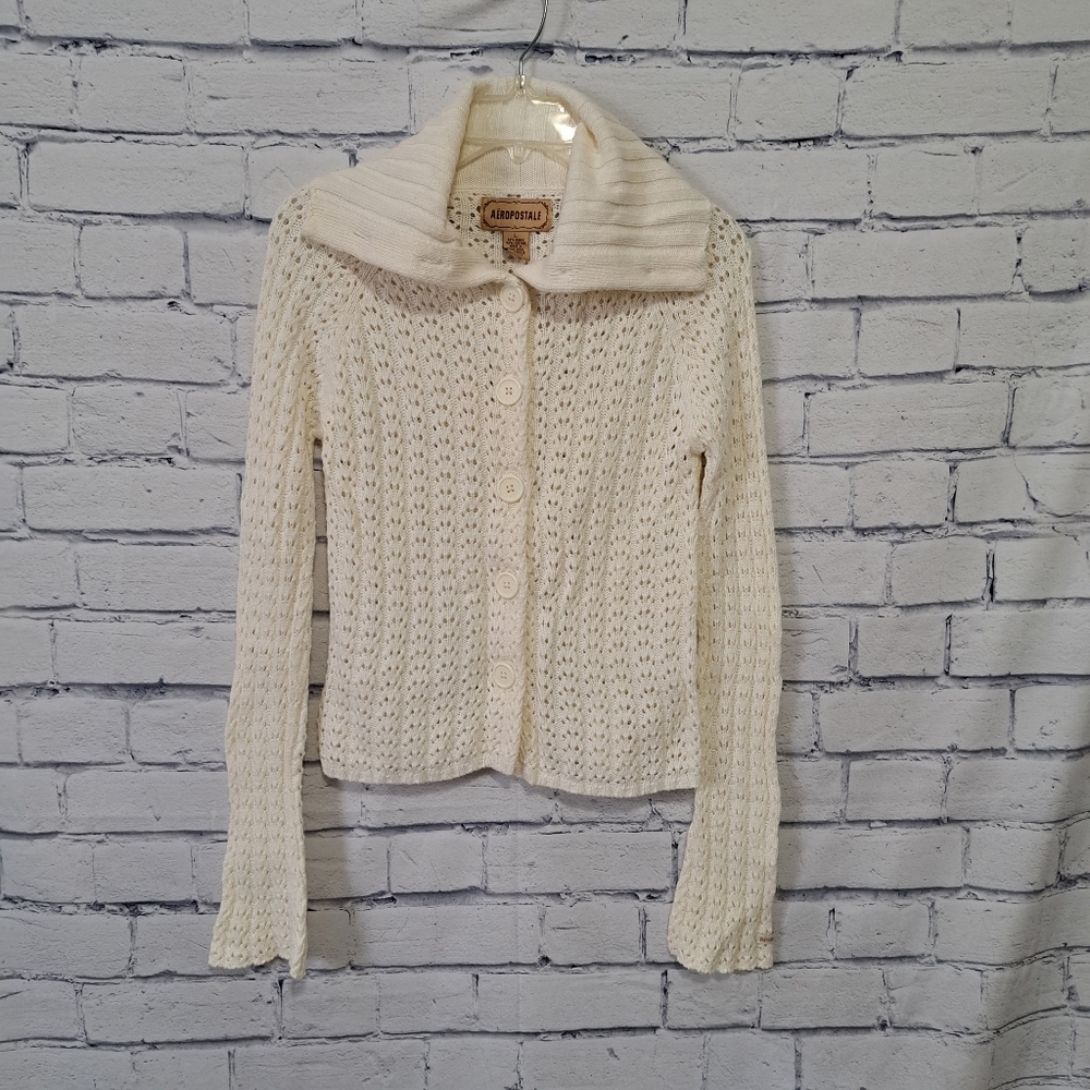AEROPOSTALE  Techno Stitch Cardigan Creme Large